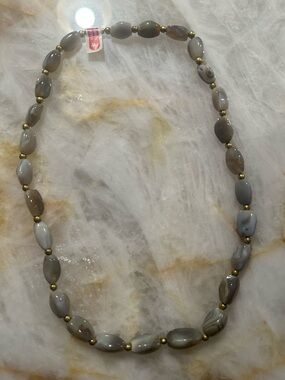 Genuine Stunning  Beaded Gray Agate Stone Oval Necklace for Women Made in India